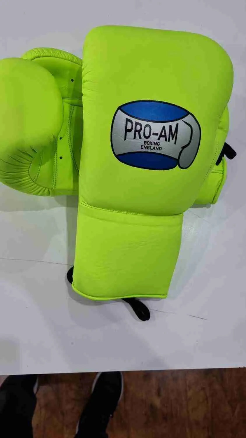 Pro-Am Professional Sparring Boxing Gloves by Proamboxinguk, lace-up design with padded wrist support for boxing training.