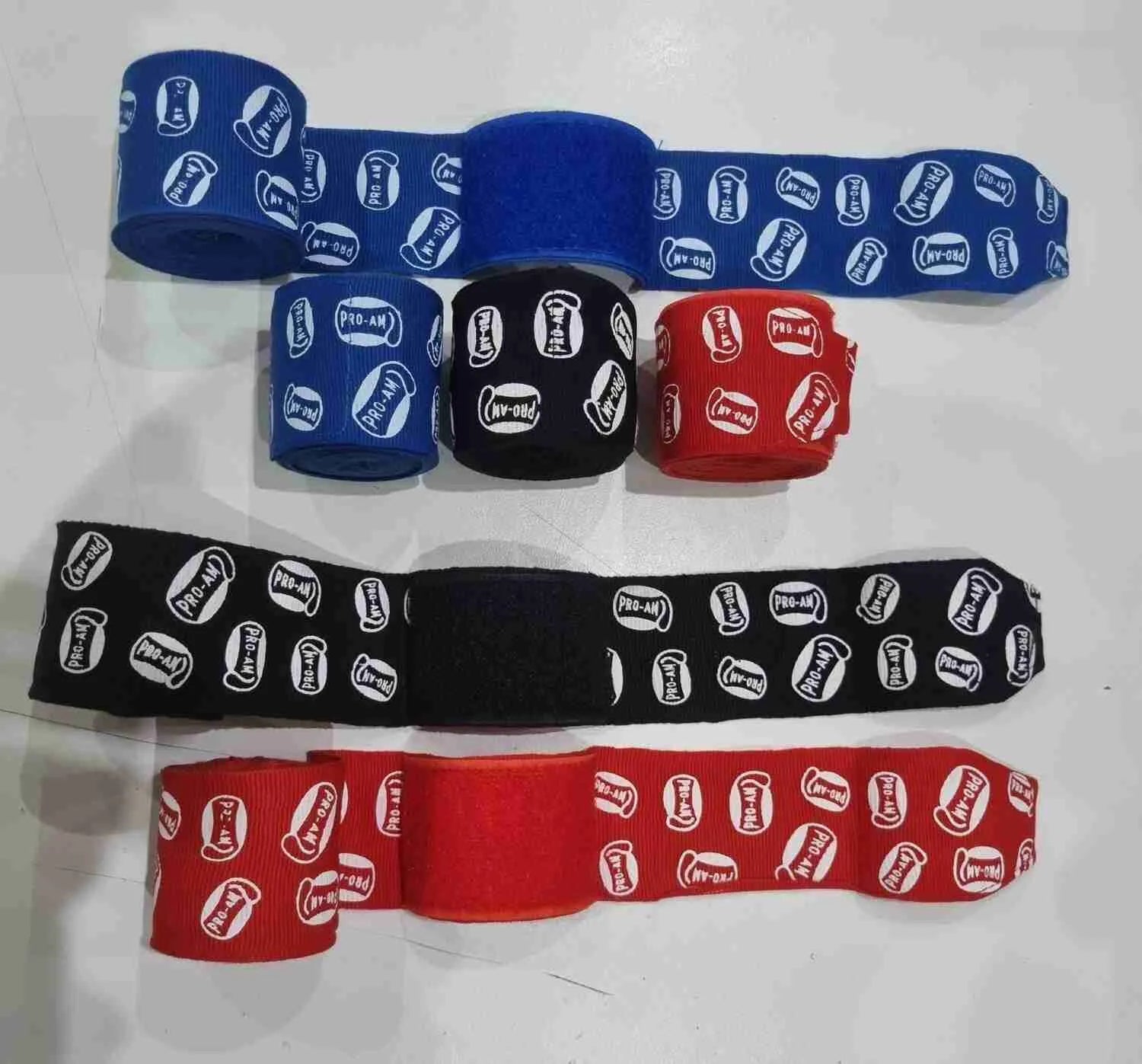 Pro-Am Stretch Boxing Hand Wraps by Proamboxinguk, showing the elastic fabric and secure wrapping design for wrist support.