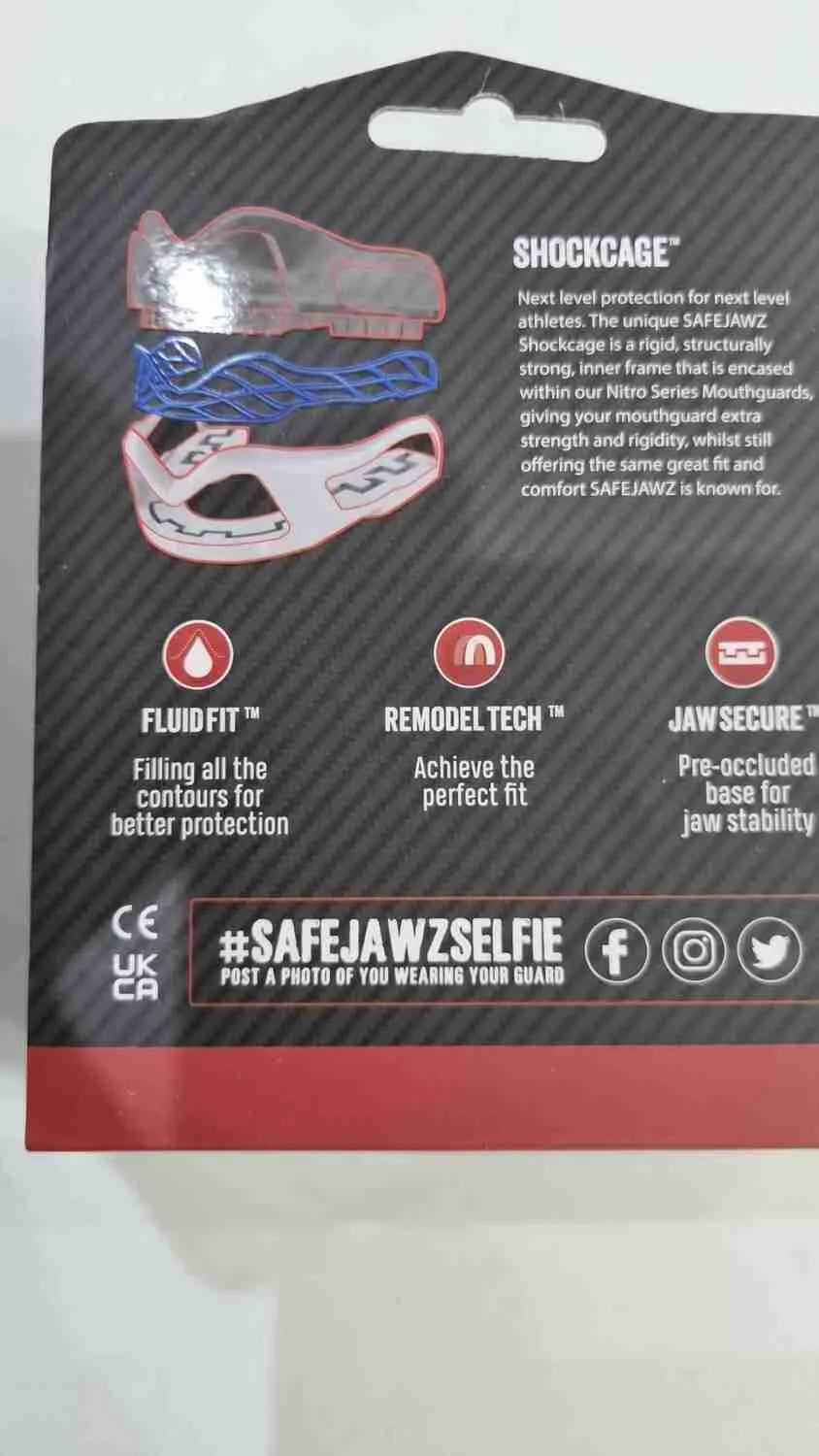 Proamboxinguk Safejawz Nitro boxing gumshield showing clear mouthguard design and branding for boxing protection