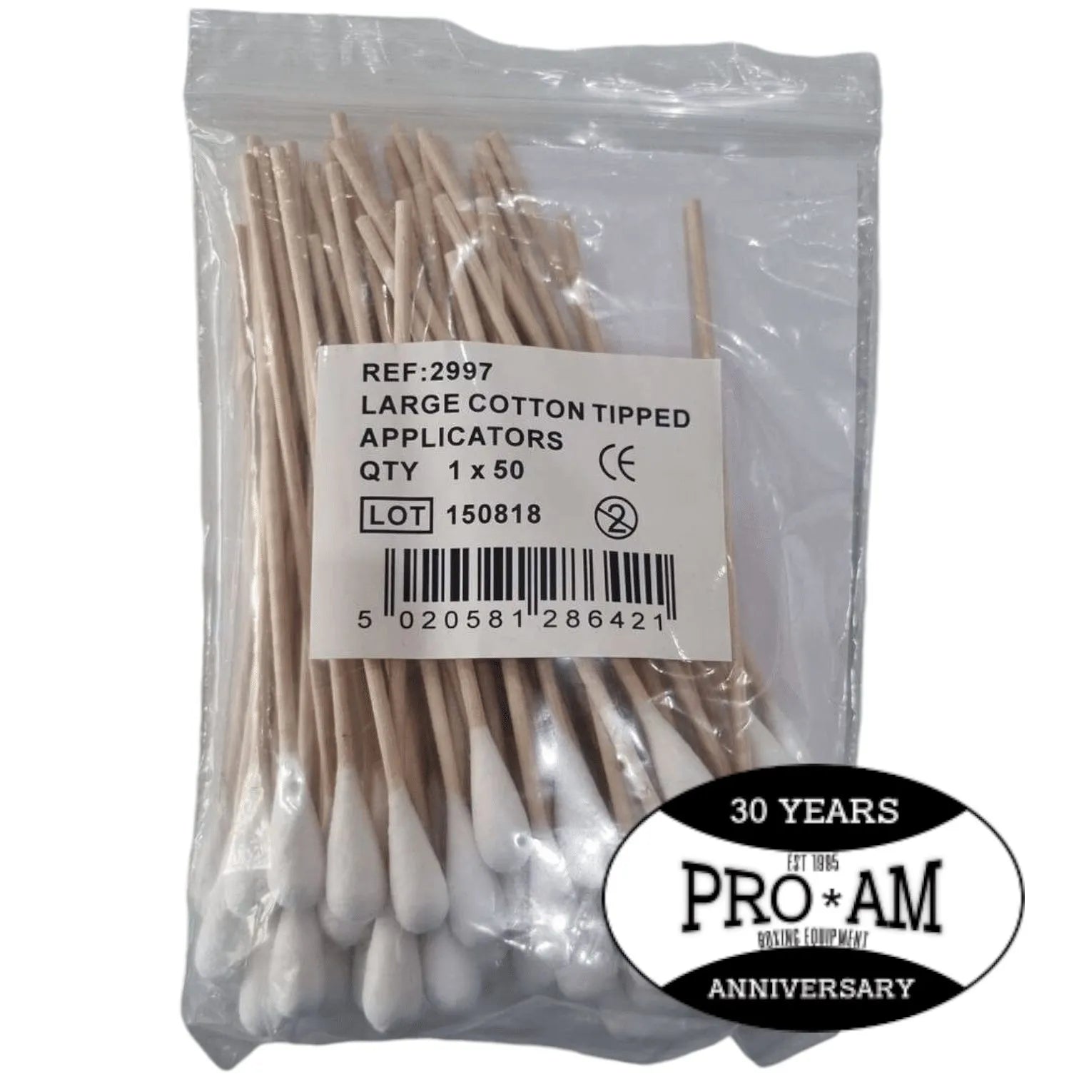 Proamboxinguk cotton tipped applicators, boxing cornerman supplies, with white cotton tips and plastic handles, arranged on a white background.