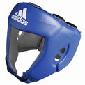 Blue Adidas IBA approved competition headgear by Proamboxinguk, with padded design and secure straps for boxing safety.