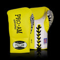 Proamboxinguk Valero professional boxing gloves with BBBofC approval, featuring black and red design and padded wrist support.