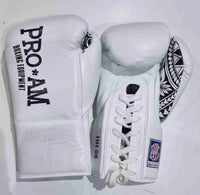 Pro-Am Undisputed professional boxing gloves by Proamboxinguk, featuring padded design and secure wrist straps for combat training.