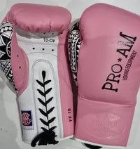 Pro-Am Undisputed professional boxing gloves by Proamboxinguk, BBBofC approved, shown with padded wrist support and black design.