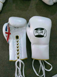 Pro-Am Professional Sparring Boxing Gloves by Proamboxinguk, lace-up design, padded for training and fight protection.