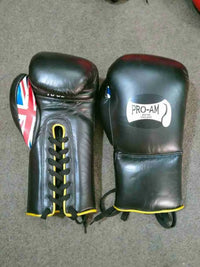 Pro-Am Professional Sparring Boxing Gloves by Proamboxinguk, lace-up design with padded wrists for boxing training and sparring.