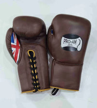 Pro-Am Professional Sparring Boxing Gloves by Proamboxinguk, lace-up design, padded for training and combat boxing.