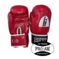Greenhill IBA approved competition boxing gloves by Proamboxinguk, featuring green color and padded design for boxing matches.