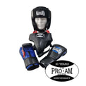 Pro-Am Amateur Boxing Sparring Set with boxing gloves, headgear, and protective gear from Proamboxinguk.