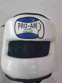 Pro-Am Full Face Bar Headguard by Proamboxinguk showing padded headgear with full face protection and adjustable straps.