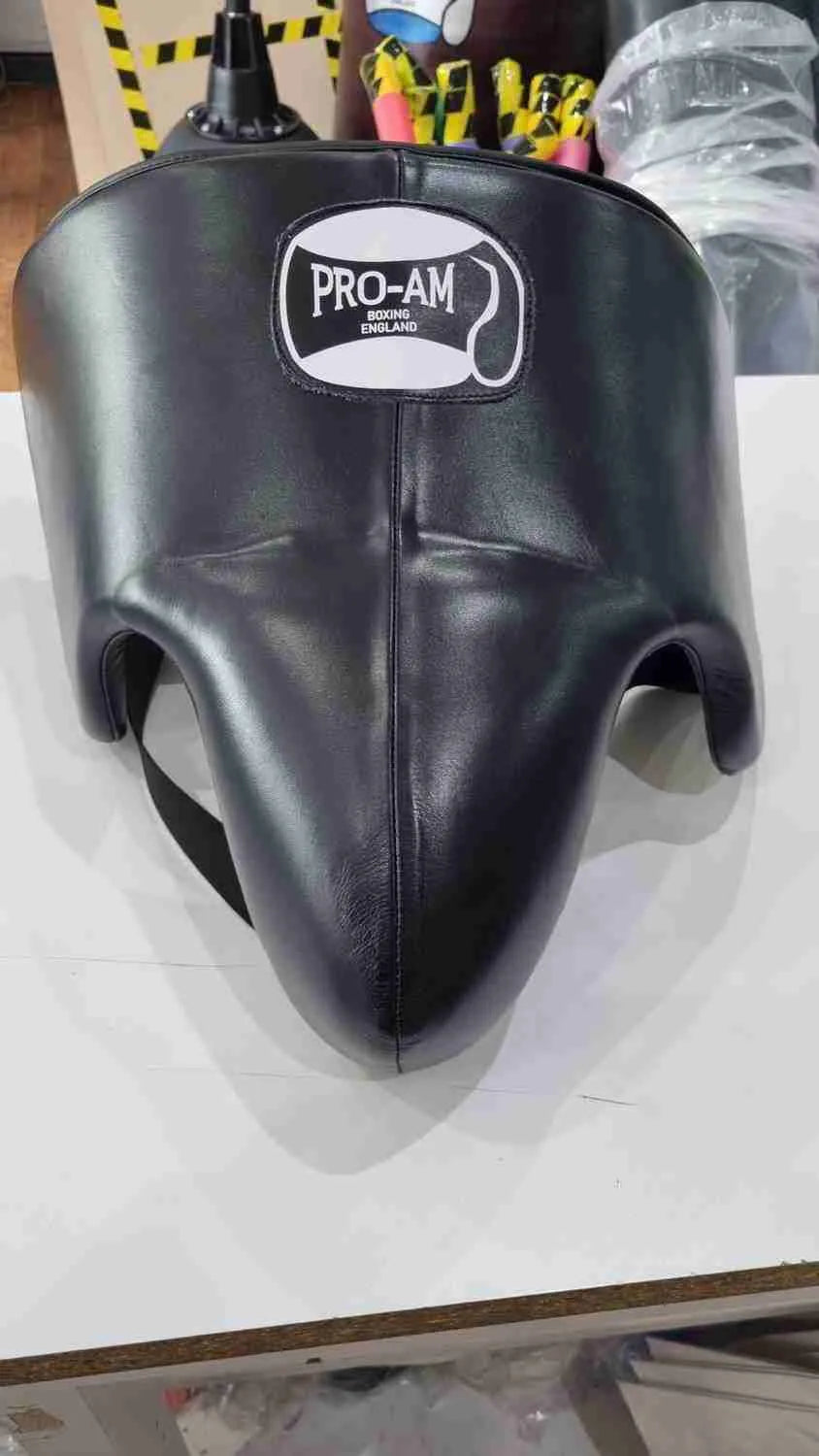 Pro-Am No Foul Abdominal Guard in black, a boxing groin protector with padded cup and adjustable straps for secure fit.