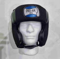 Pro-Am Lightweight Training Headguard for boxing protection, showing a black and red headguard with adjustable straps.