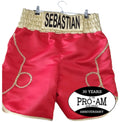 Personalized custom boxing shorts by Proamboxinguk with name and logo, featuring vibrant fabric and athletic fit for boxing training.