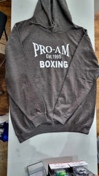 Pro-Am Boxing Hoodie by Proamboxinguk, featuring a comfortable black hoodie with boxing-themed logo and design.