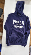 Pro-Am Boxing Hoodie by Proamboxinguk featuring a black hoodie with boxing logo and athletic fit, suitable for training or casual wear.