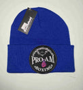 Pro-Am Boxing Beanie Hat by Proamboxinguk, navy blue knit cap with logo, suitable for sports and casual wear.