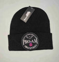 Pro-Am Boxing Beanie Hat by Proamboxinguk, soft knit fabric, black color, close-up view showing logo and cozy fit.