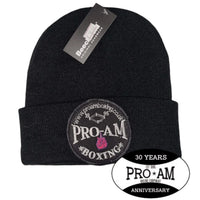 Pro-Am Boxing Beanie Hat by Proamboxinguk, black knit cap with logo, designed for boxing fans and athletes.