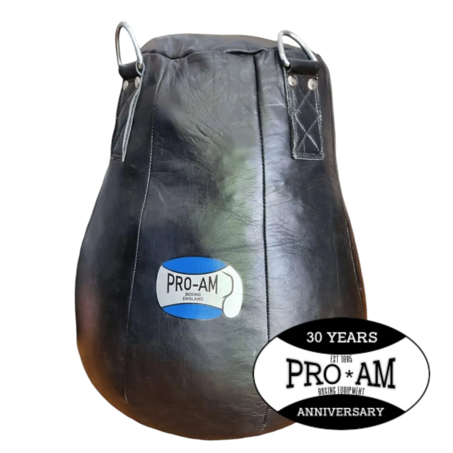 Large leather maize bag for boxing training by Proamboxinguk, with sturdy leather construction and reinforced seams.