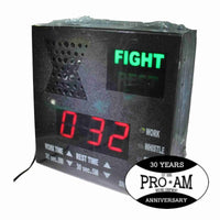 Proamboxinguk digital boxing gym timer displaying round and interval countdown on a digital screen.
