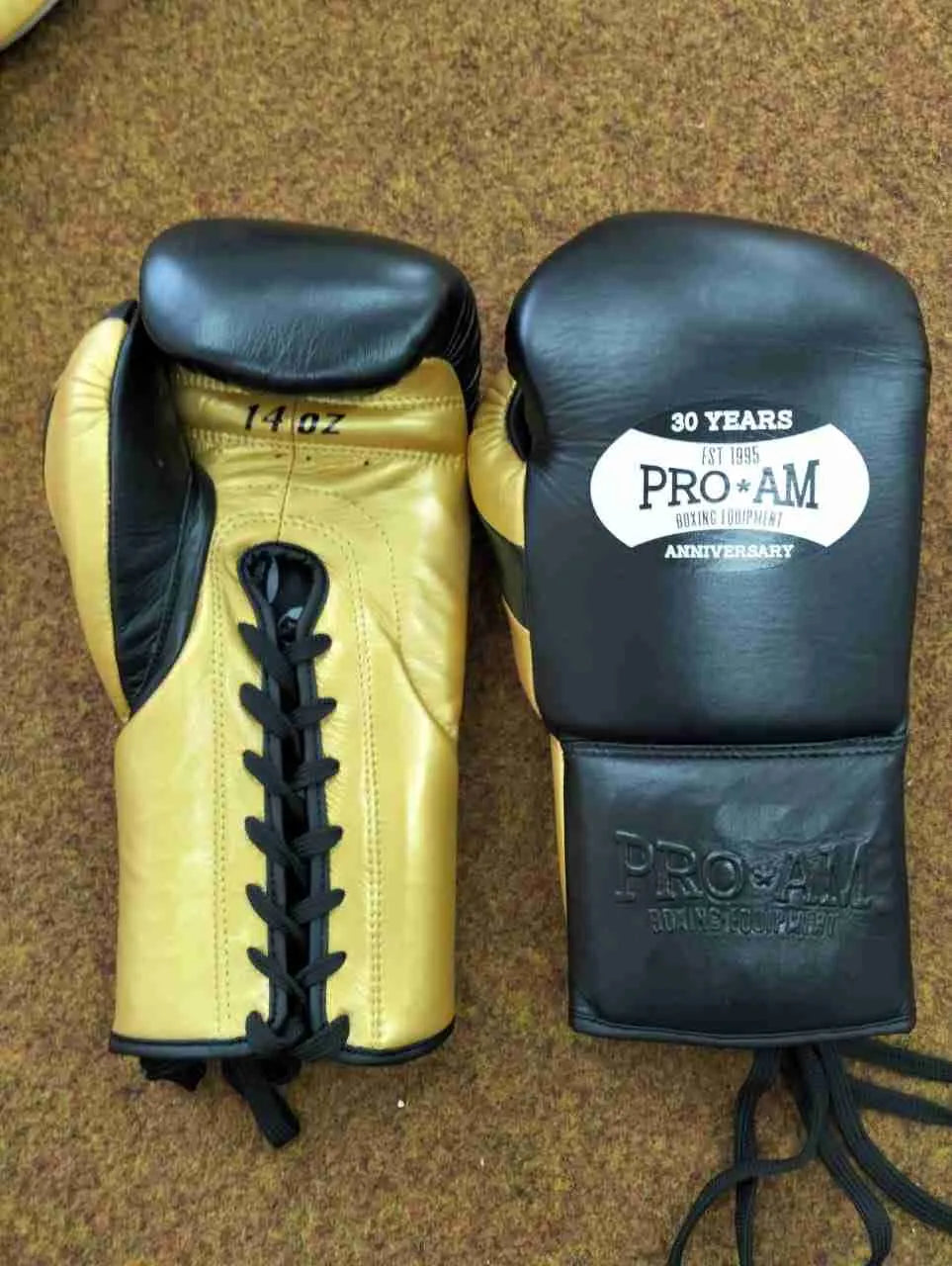Pro-Am Club 2.0 lace-up training boxing gloves in black with red accents, designed for boxing practice and training.
