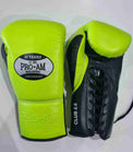 Pro-Am Club 2.0 lace-up training boxing gloves by Proamboxinguk, shown in black with padded wrist support.
