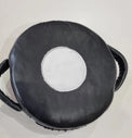 Small Mexican leather punch shield by Proamboxinguk, featuring durable leather construction and padded handle for boxing training.
