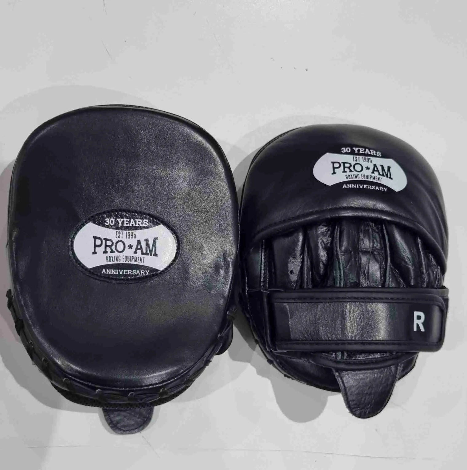 Pro-Am Micro Boxing Mitts by Proamboxinguk, close-up of lightweight training mitts with padded surface for boxing workouts